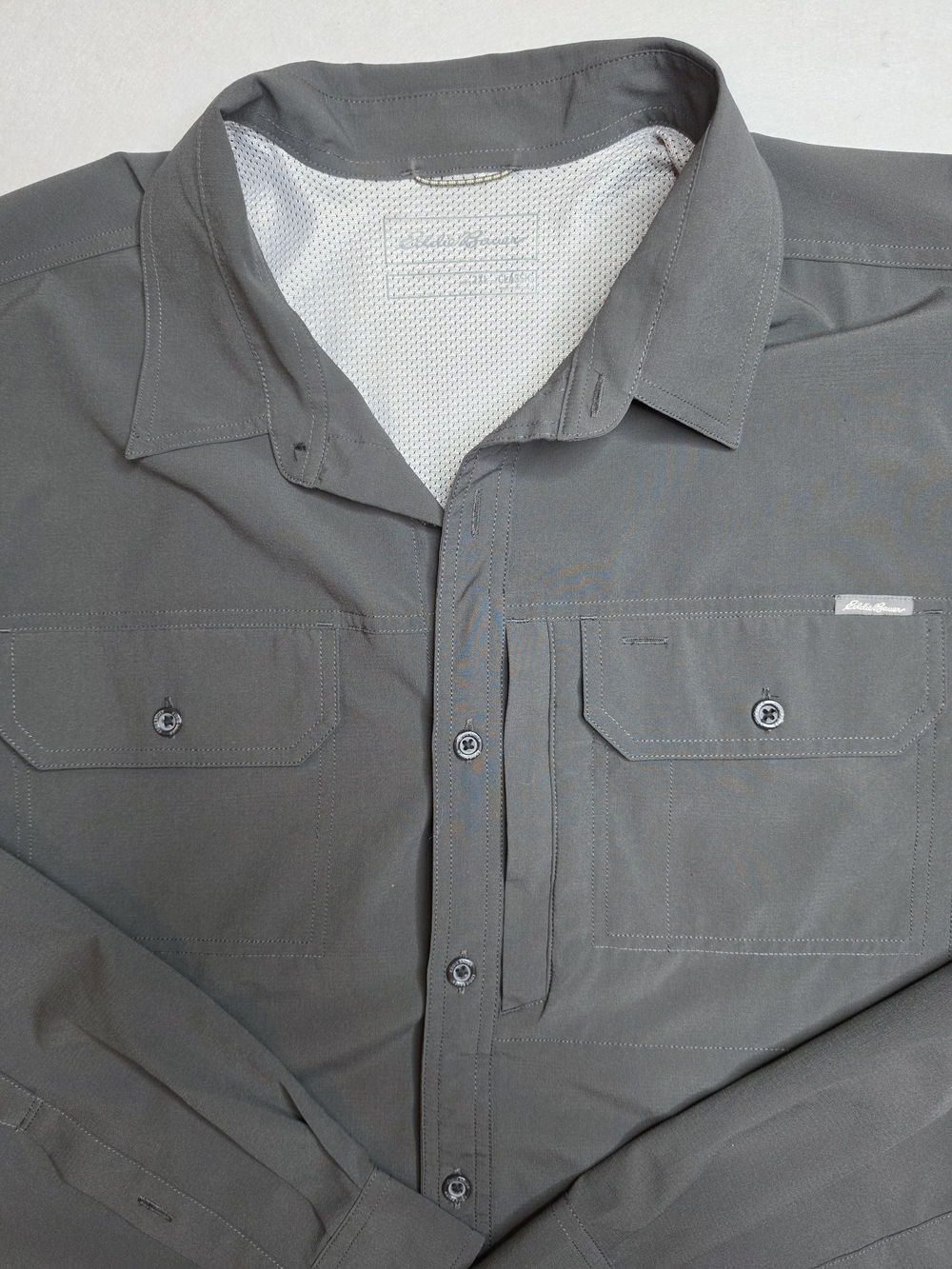 Eddie Bauer Shirt Size 2XL Dark Gray Long Sleeve Button up Pocket Logo Polyester